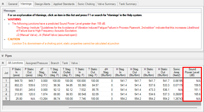 Sound Power Level output and vibration fatigue warning